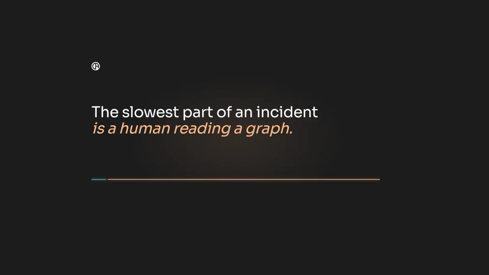 The slowest part of an incident is a human reading a graph. A timeline bar shows a short detection segment and a long human segment.