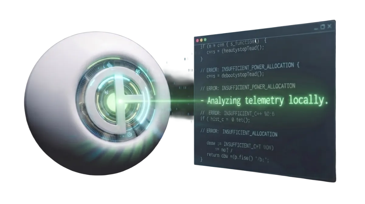 The DataAgent orb inspecting a code window